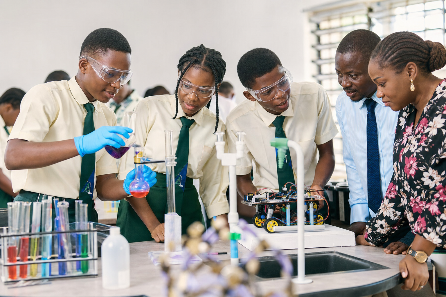 Students demonstrating science and technology projects